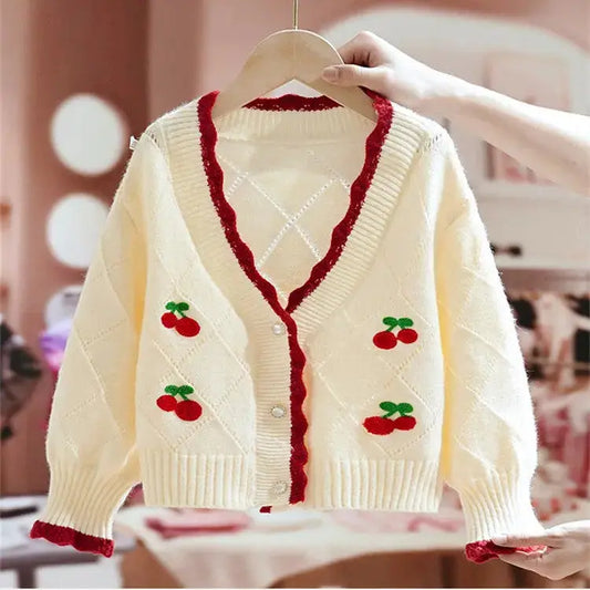 Girls Cute V-Neck Sweater Knit Cardigan Angel Wishes