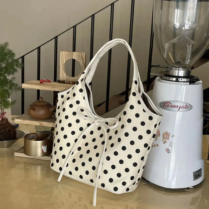 Hand-carrying Retro Casual Tote Bag Fashion Polka Dot Underarm Bag Large Capacity Angel Wishes