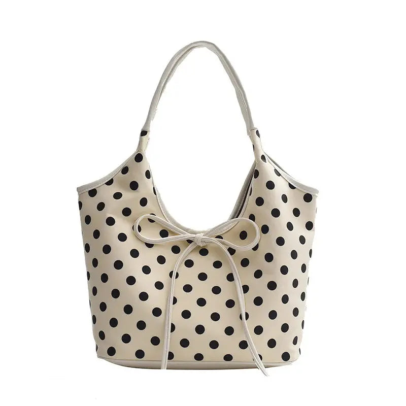 Hand-carrying Retro Casual Tote Bag Fashion Polka Dot Underarm Bag Large Capacity Angel Wishes