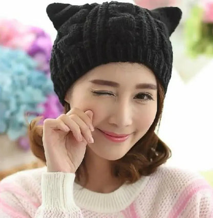 Hand Made 3D Cute Knitted Cat Ear Beanie For Winter Angel Wishes