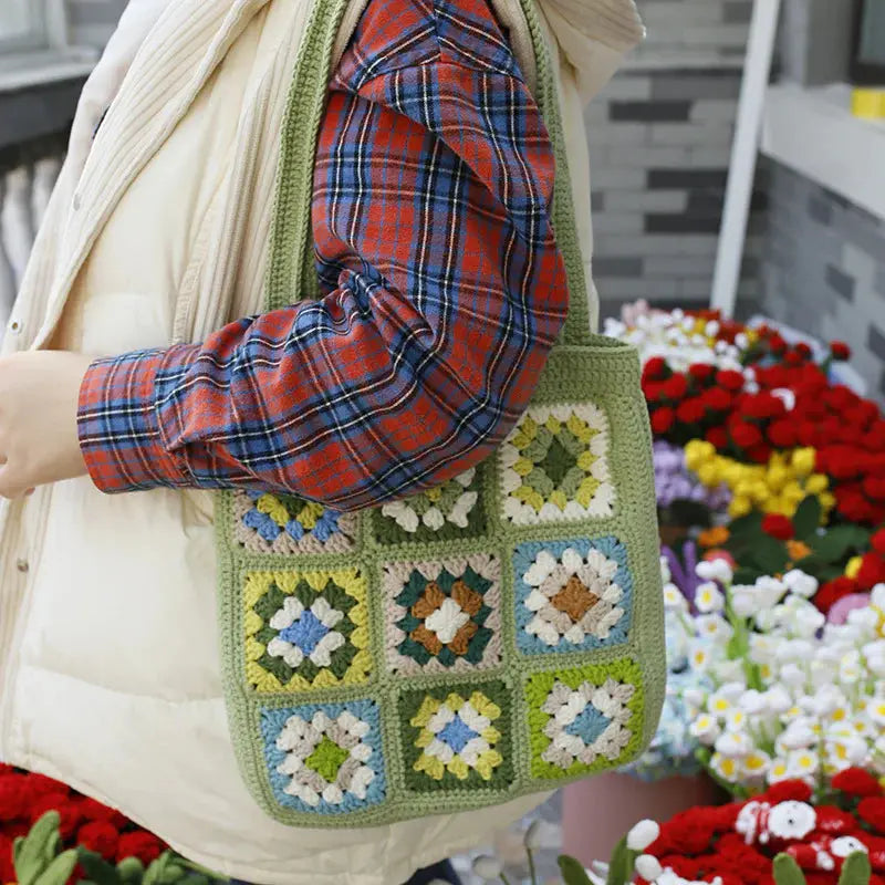 Hand-woven Grandmother Square Shoulder Bag Angel Wishes