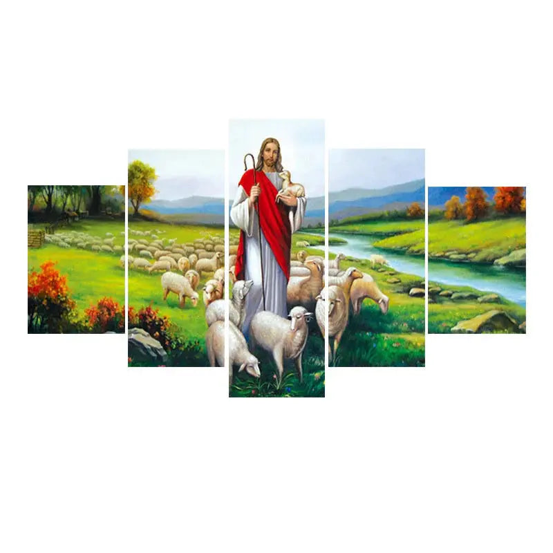 Home Decor Canvas 5 Pieces Wall Art Jesus And Sheep Angel Wishes