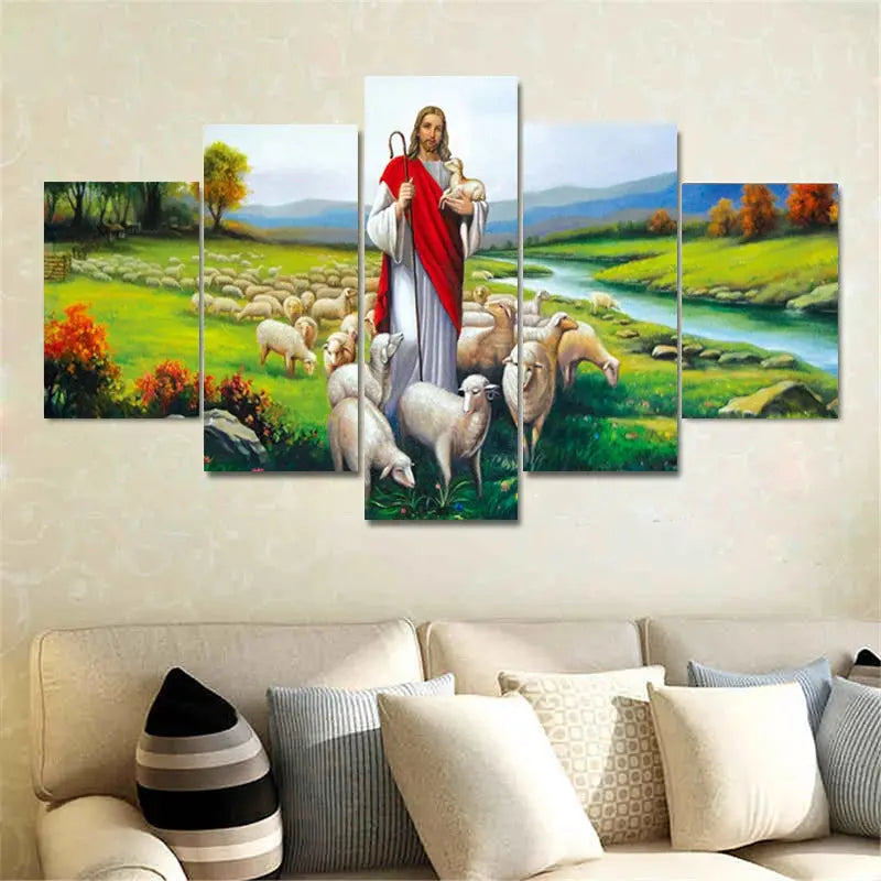 Home Decor Canvas 5 Pieces Wall Art Jesus And Sheep Angel Wishes