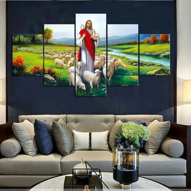 Home Decor Canvas 5 Pieces Wall Art Jesus And Sheep Angel Wishes