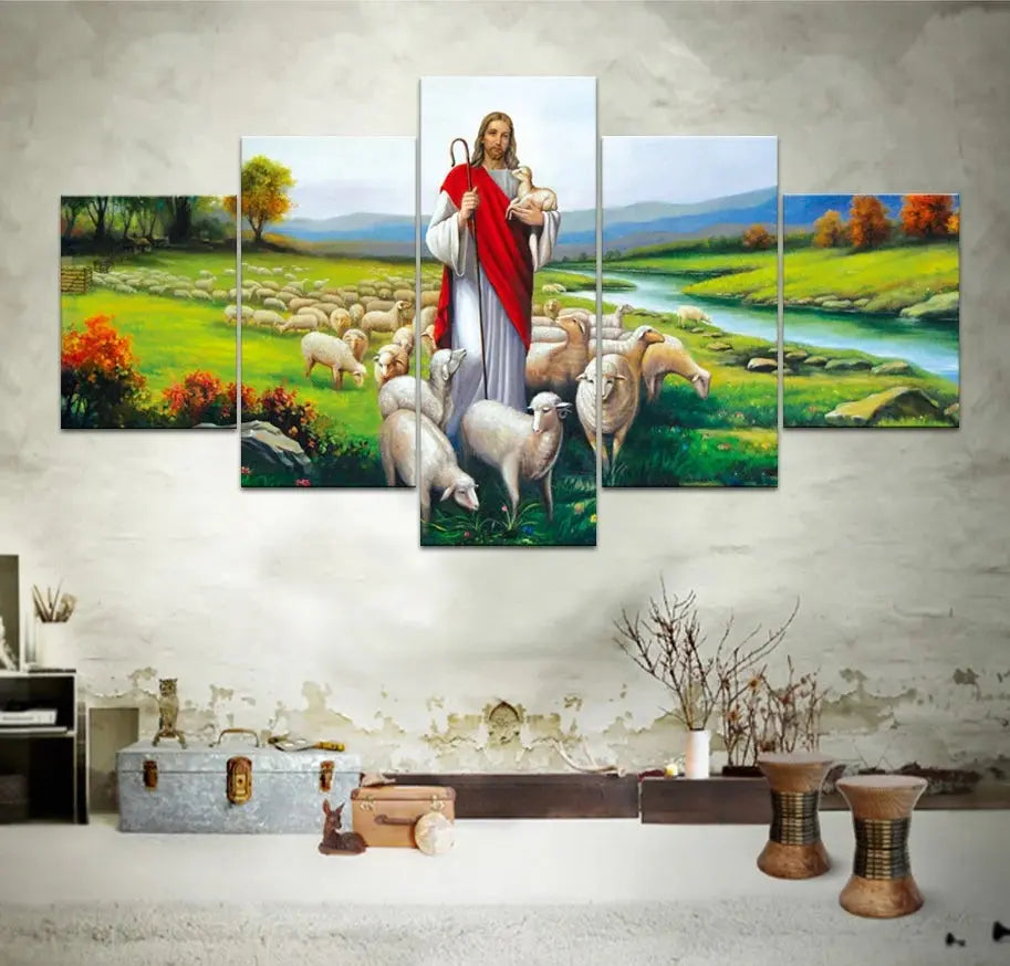 Home Decor Canvas 5 Pieces Wall Art Jesus And Sheep Angel Wishes