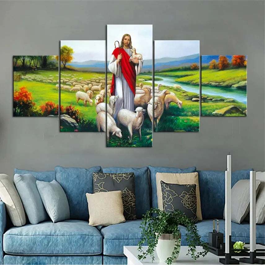 Home Decor Canvas 5 Pieces Wall Art Jesus And Sheep Angel Wishes