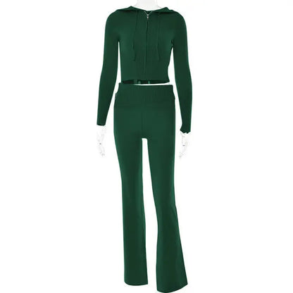 Hoodie Suit Women Leisure Sexy Zip Long Sleeve Sweater And High Waist Long Pants Set Angel Wishes