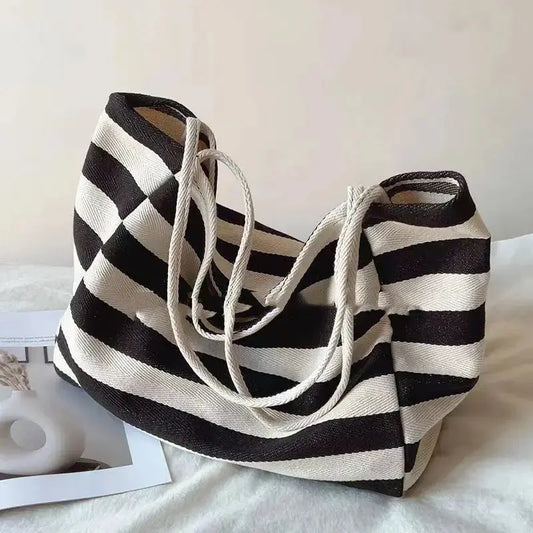 Contrast Colour Striped Canvas Bag - Angel Wishes