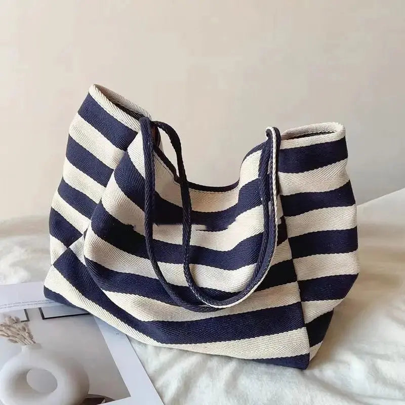 Contrast Colour Striped Canvas Bag - Angel Wishes