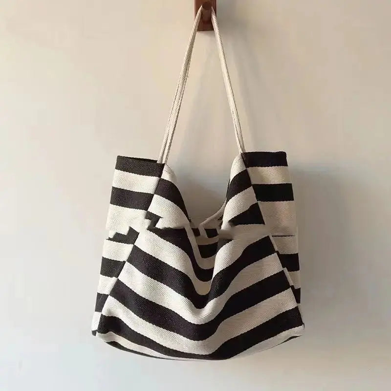 Contrast Colour Striped Canvas Bag - Angel Wishes