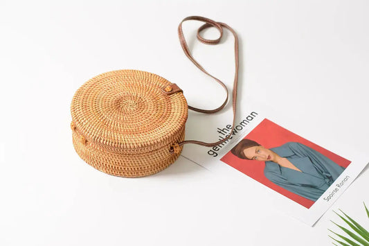 INS CHIC Handmade Crossbody bags Bohemian Straw Bags for Women Little Circle Beach Handbags Summer Vintage Rattan Bag Angel Wishes