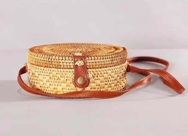 INS CHIC Handmade Crossbody bags Bohemian Straw Bags for Women Little Circle Beach Handbags Summer Vintage Rattan Bag Angel Wishes