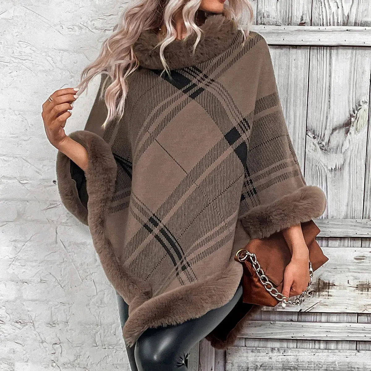 Plaid Cape Shawl Cardigan Sweater Angel Wishes