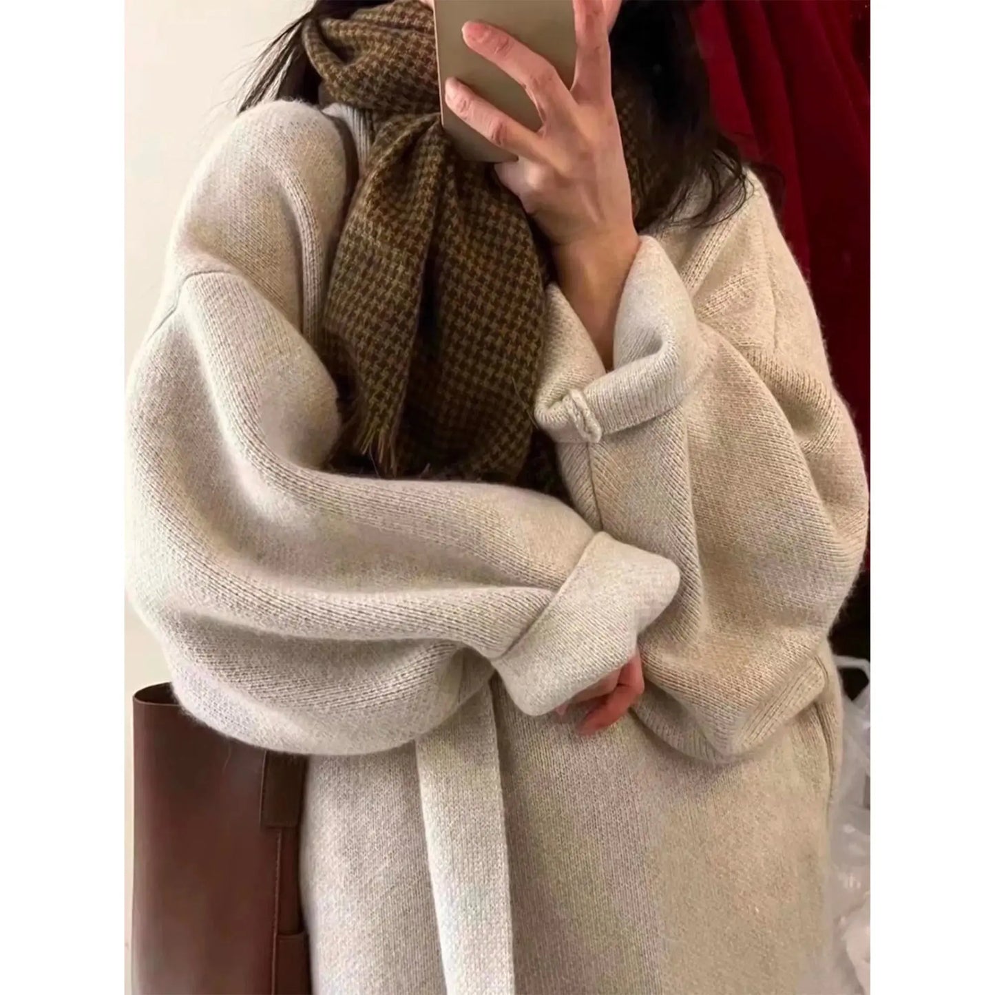 Khaki Knitted Cardigan Sweater, Womens Coat, Long Cardigan, Wool Coat, Cozy Style Loose, Plus Size Maxi Coat, Office Outfits, Fall Clothing Angel Wishes