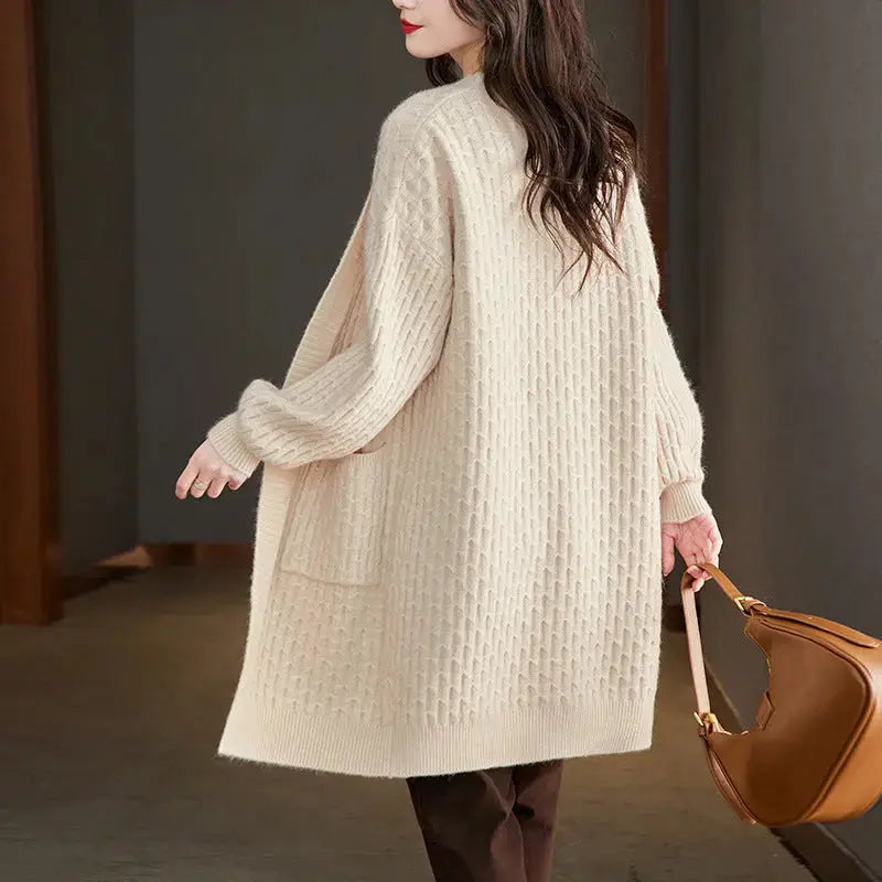 Knitted Long Lazy Feeling Thick Soft Skin-friendly Loose Long Sleeve Cardigan Jacket Angel Wishes