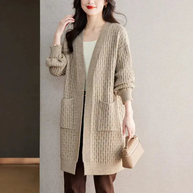 Knitted Long Lazy Feeling Thick Soft Skin-friendly Loose Long Sleeve Cardigan Jacket Angel Wishes