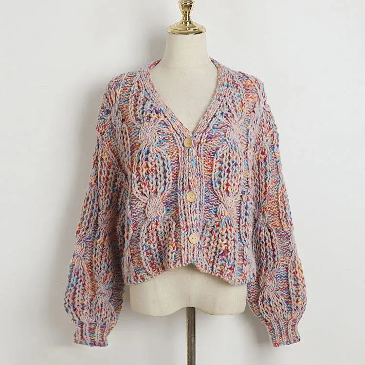 Rainbow V-neck Cardigan Angel Wishes