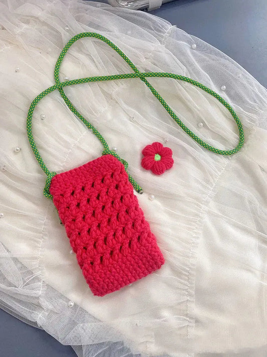 Knitted Woolen Crossbody Mobile Phone Bag Handmade Angel Wishes