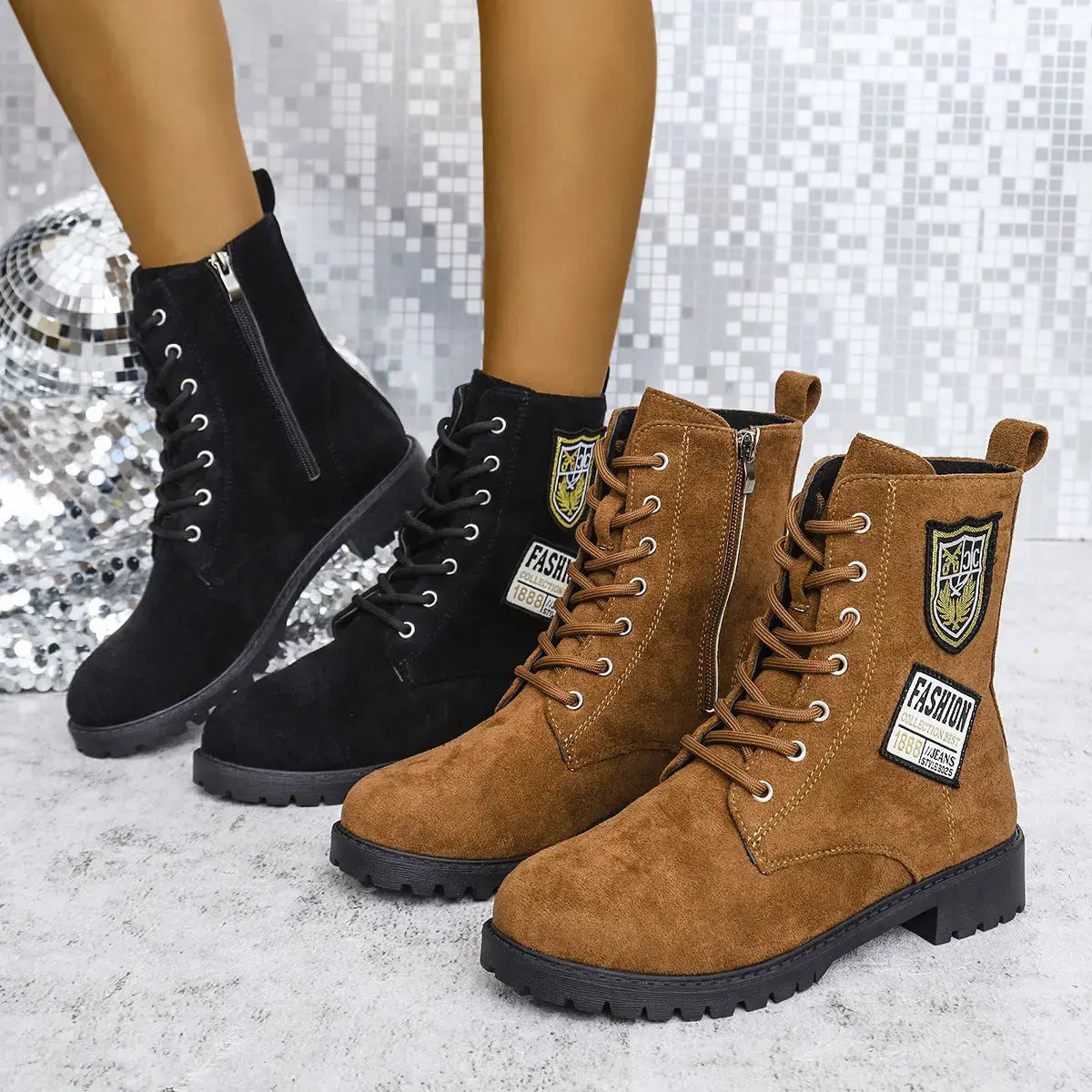 Fashion Lace-up Chunky Heels Boots Winter Round Toe Shoes For Women Angel Wishes