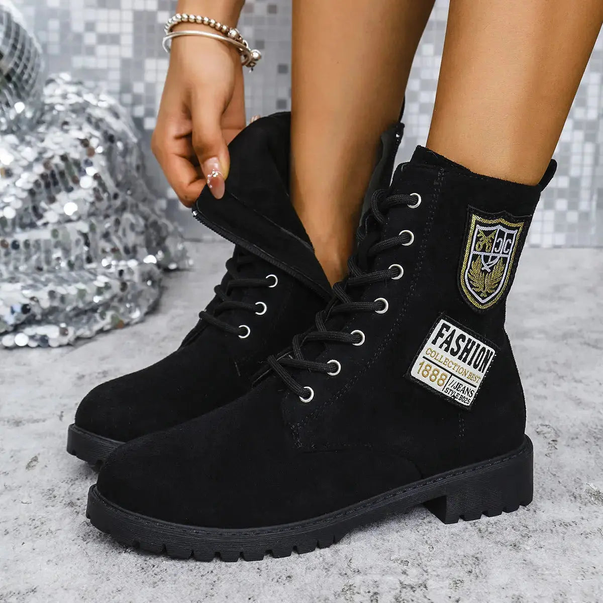 Fashion Lace-up Chunky Heels Boots Winter Round Toe Shoes For Women Angel Wishes