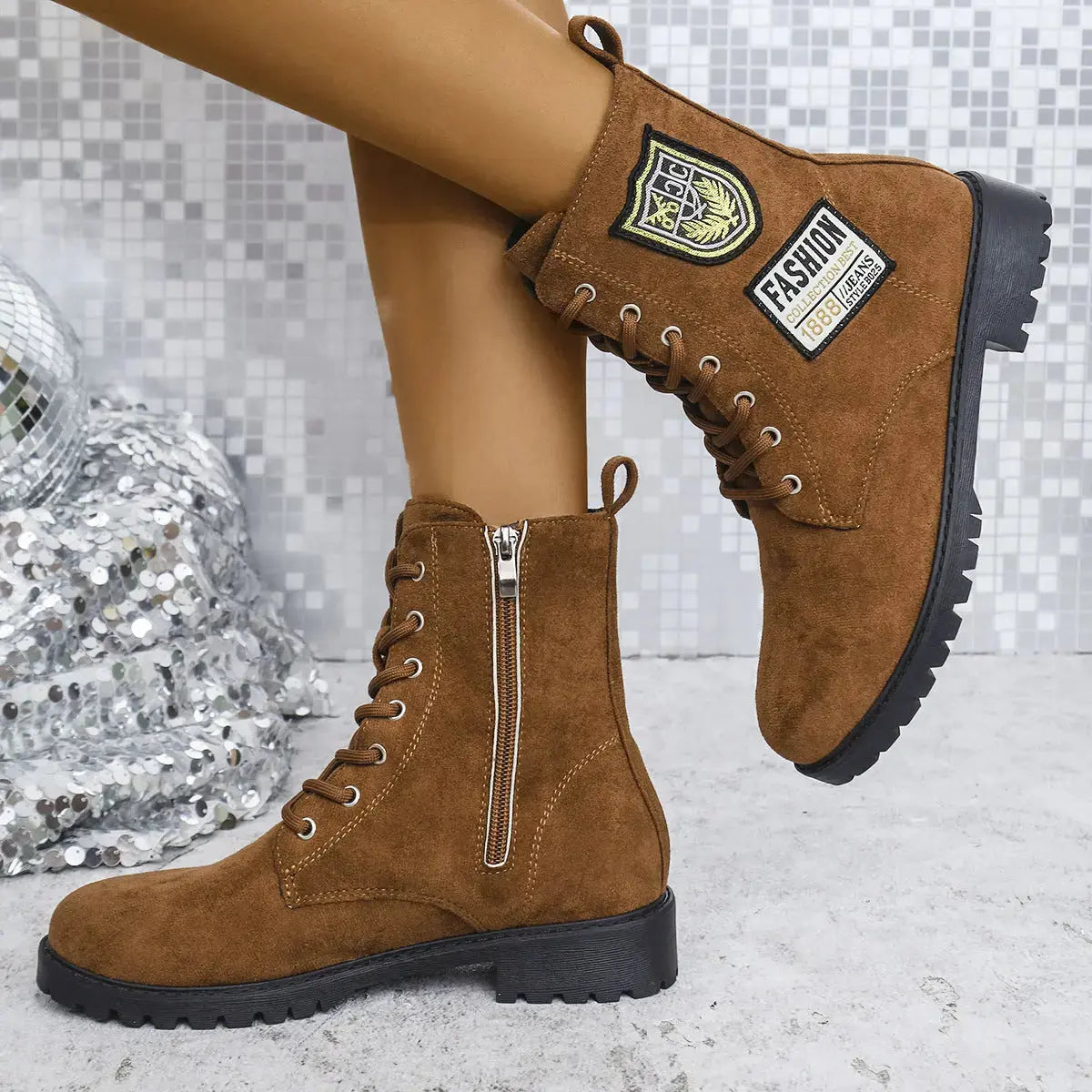 Fashion Lace-up Chunky Heels Boots Winter Round Toe Shoes For Women Angel Wishes