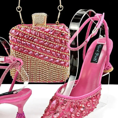 Large Rhinestone High Heel Sandals Three-dimensional Tassel Handbag Set Angel Wishes