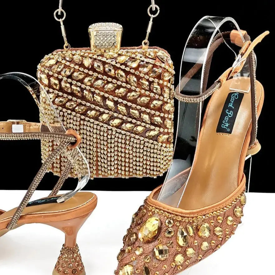 Large Rhinestone High Heel Sandals Three-dimensional Tassel Handbag Set Angel Wishes