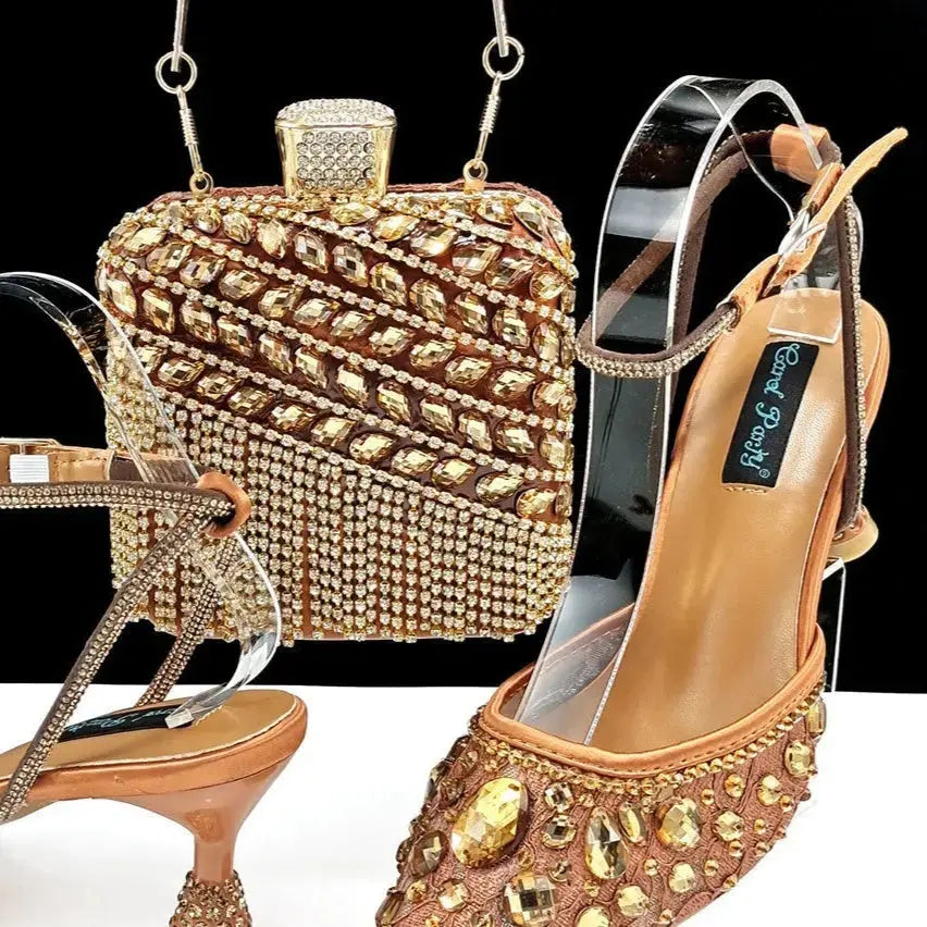 Large Rhinestone High Heel Sandals Three-dimensional Tassel Handbag Set Angel Wishes