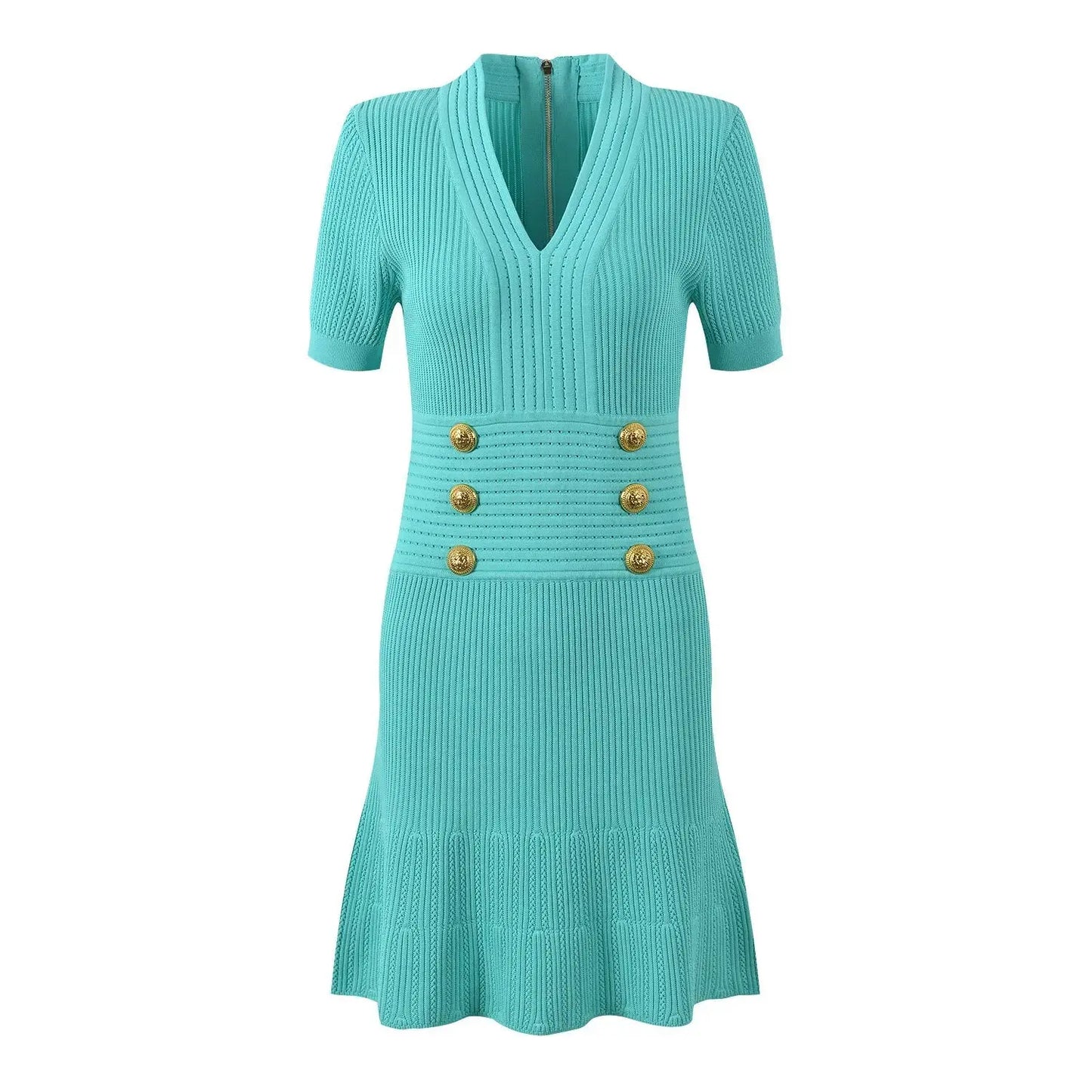 Luxury Metal Buckle V-neck Knitted Dress Angel Wishes