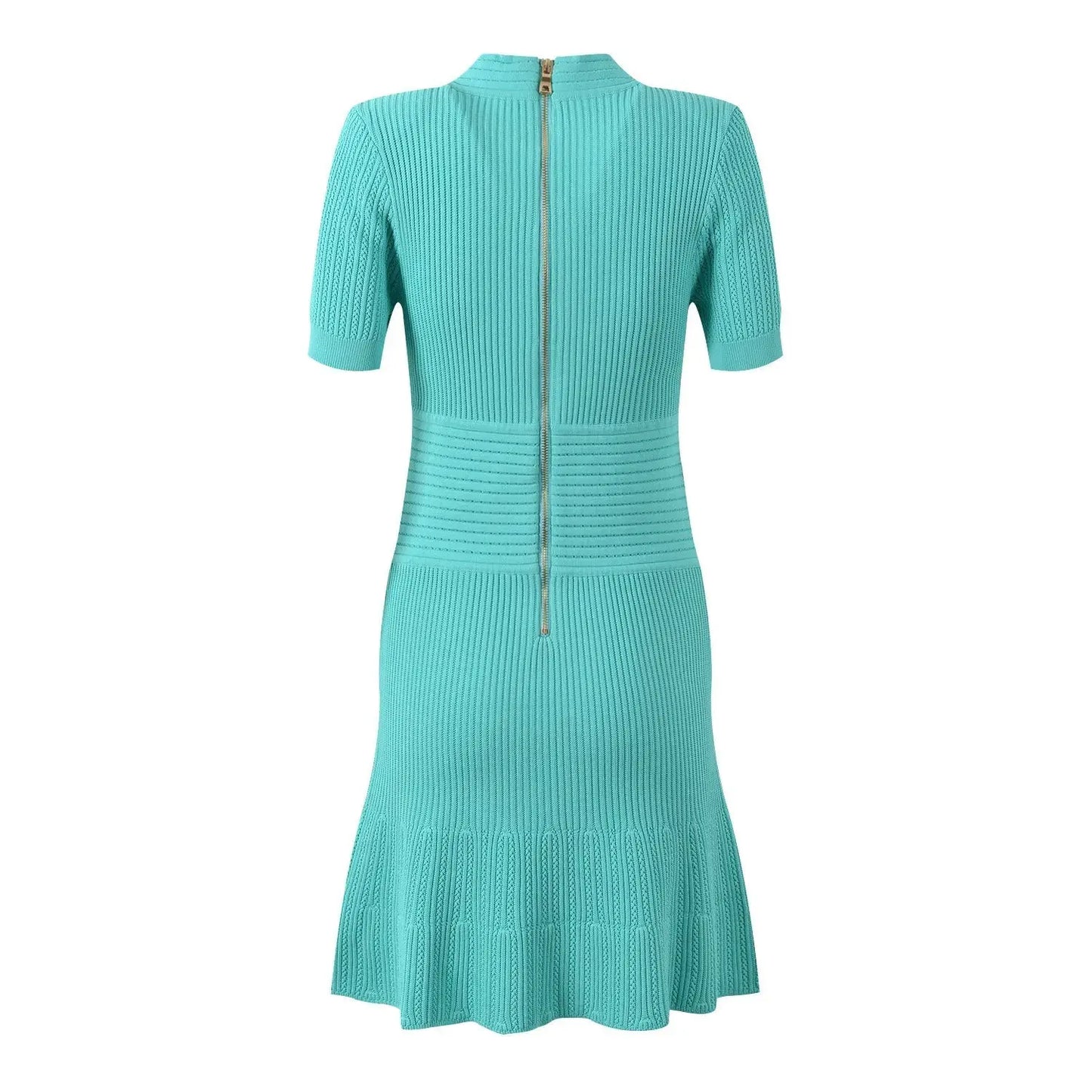 Luxury Metal Buckle V-neck Knitted Dress Angel Wishes