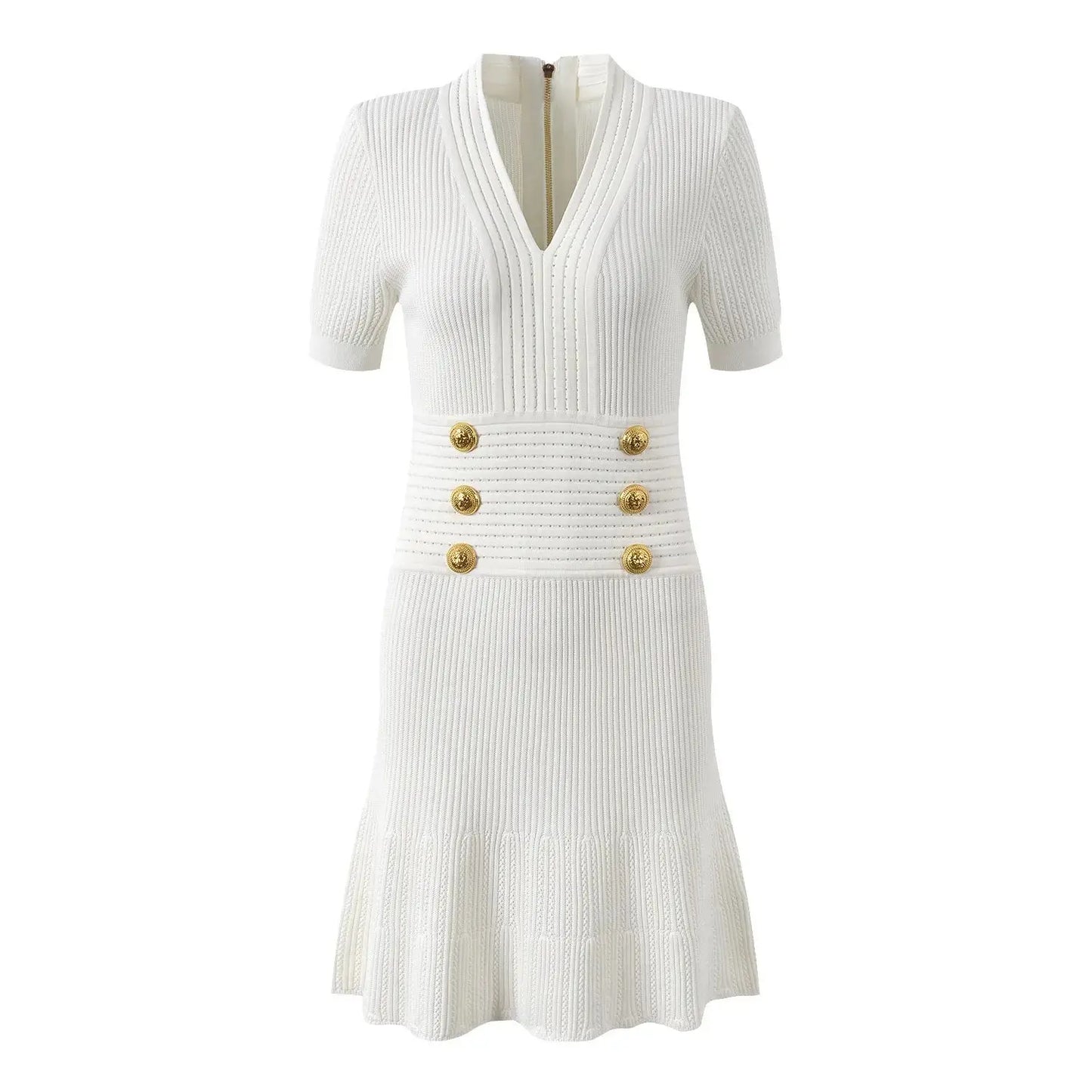 Luxury Metal Buckle V-neck Knitted Dress Angel Wishes