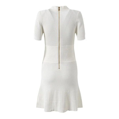 Luxury Metal Buckle V-neck Knitted Dress Angel Wishes