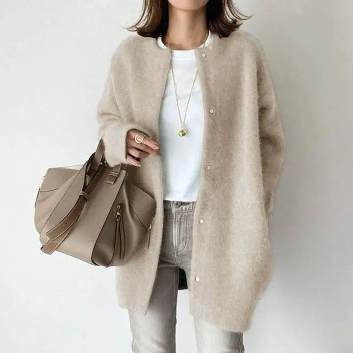 Loose Round Neck Single Breasted Cardigan Coat Angel Wishes