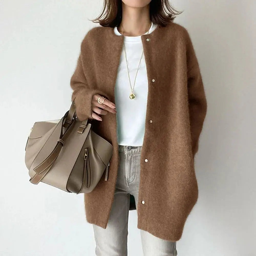 Loose Round Neck Single Breasted Cardigan Coat Angel Wishes