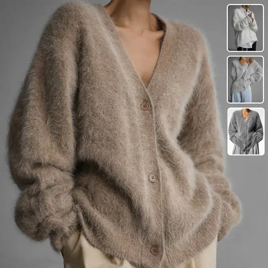 Loose V-neck Button Cardigan Fall Winter Fashion Single Breasted Knitted Sweater Top Women's Clothing Angel Wishes