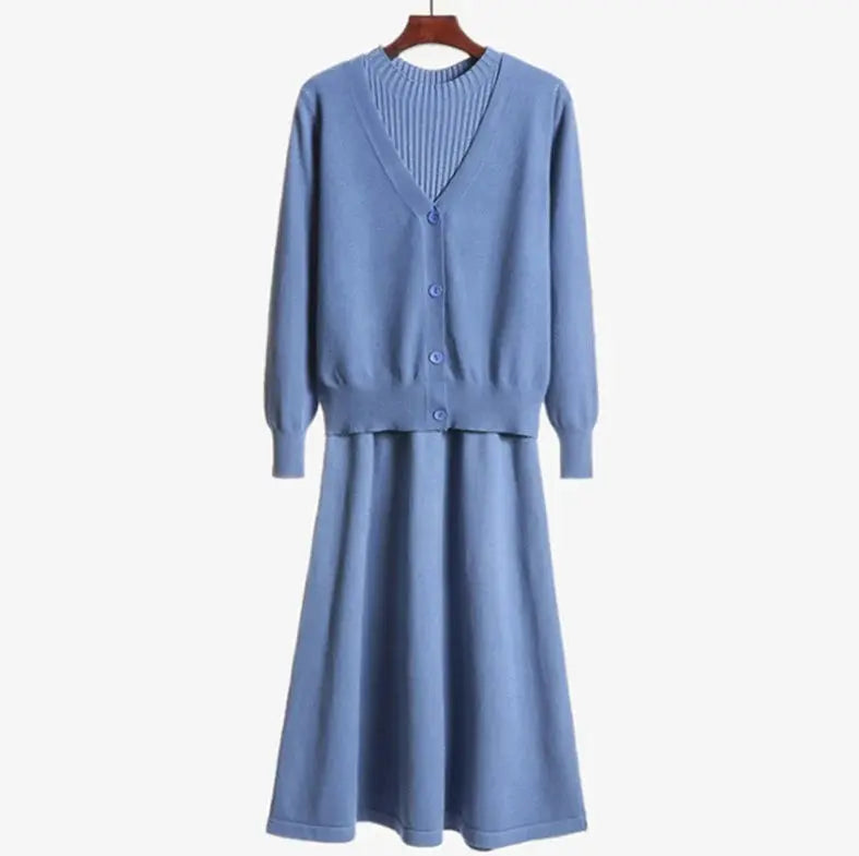 Mid-length Knitted Dress Suit Cardigan Woolen Dress Two-piece Set Angel Wishes