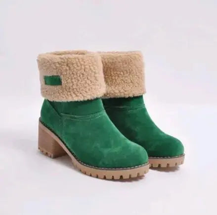 Mid-Tube Thick Heel Suede Snow Boots Angel Wishes