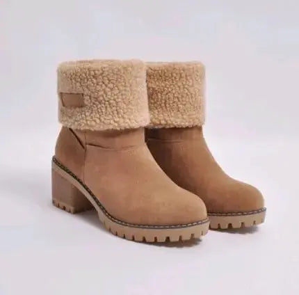 Mid-Tube Thick Heel Suede Snow Boots Angel Wishes