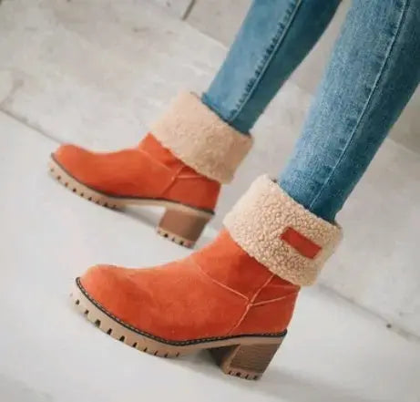 Mid-Tube Thick Heel Suede Snow Boots Angel Wishes