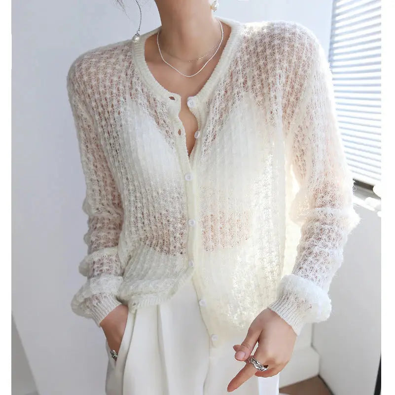 Mohair Crochet Hollow Knit Cardigan Sweater Angel Wishes