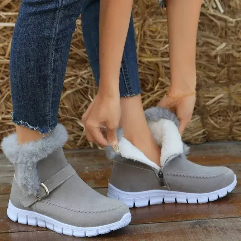 New Snow Boots Winter Warm Thickened Solid Color Plush Ankle Boots With Buckle Design Plus Velvet Flat Shoes For Women Angel Wishes