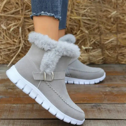 New Snow Boots Winter Warm Thickened Solid Color Plush Ankle Boots With Buckle Design Plus Velvet Flat Shoes For Women Angel Wishes