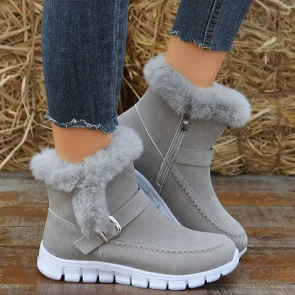 New Snow Boots Winter Warm Thickened Solid Color Plush Ankle Boots With Buckle Design Plus Velvet Flat Shoes For Women Angel Wishes