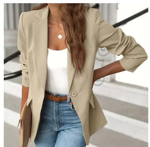 Polyester Autumn Long Sleeve Solid Color Cardigan Small Suit Jacket For Women Angel Wishes