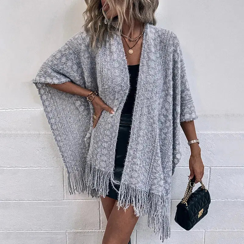 Polyester Yarn Crocheted Hollow Knitted Tassel Cape And Shawl Sweater Women's Cardigan Angel Wishes