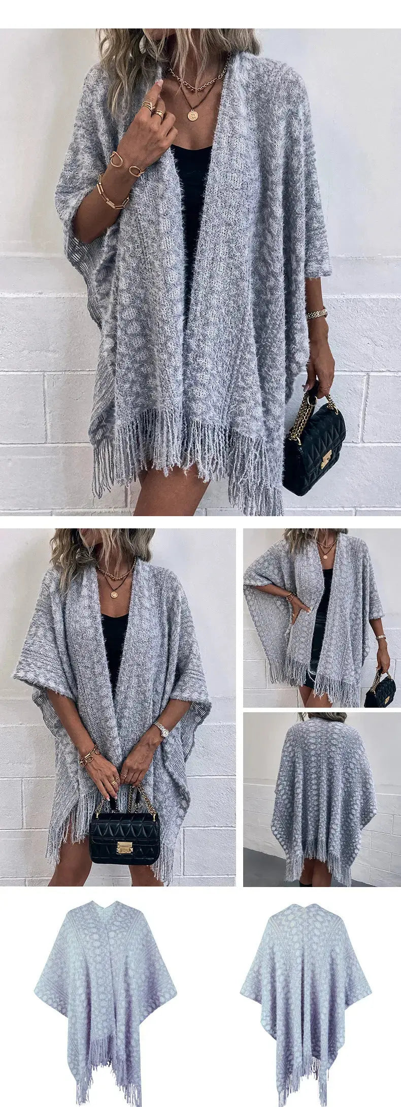 Polyester Yarn Crocheted Hollow Knitted Tassel Cape And Shawl Sweater Women's Cardigan Angel Wishes