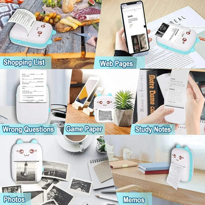 Portable Mini Thermal Label Printer Bluetooth Photo Printer 1 Roll Thermal Paper Angel Wishes