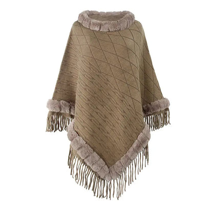 Knitted Cape Shawl With Fur Collar Angel Wishes