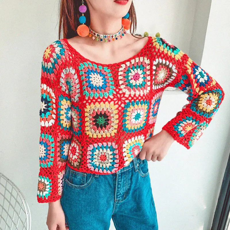 Rainbow Crochet Long-sleeved Blouse Angel Wishes