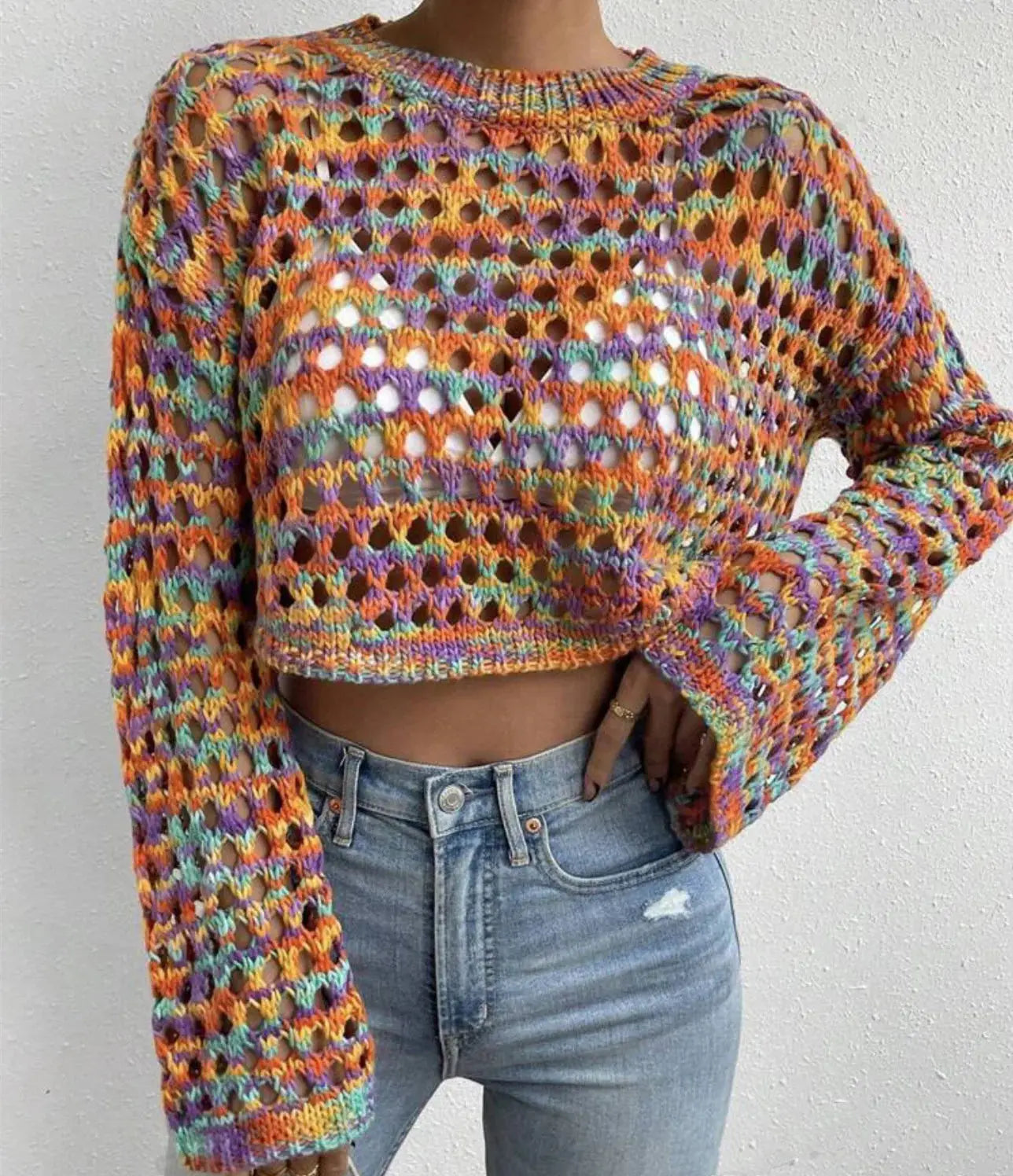 Multicolour Crochet Cropped Sweater Angel Wishes